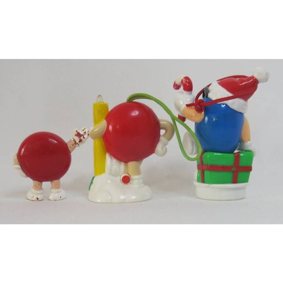 Vintage M&M'S CHRISTMAS Ornaments Red Blue Collectible Decor Set of 3 1990 Candy - Picture 13 of 13